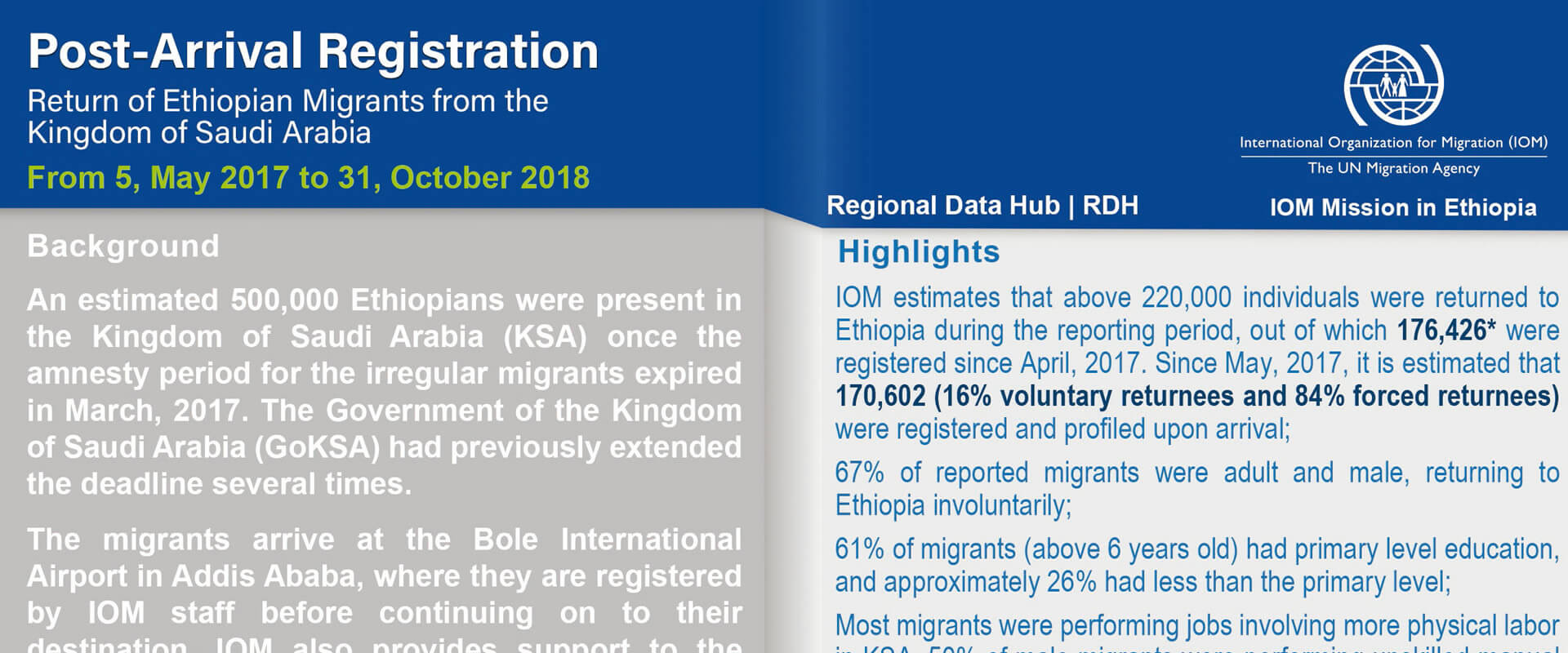 Post Arrival Registration - Return of Ethiopian Migrants from the Kingdom of Saudi Arabia (From 5 May 2017 to 31 October 2018)